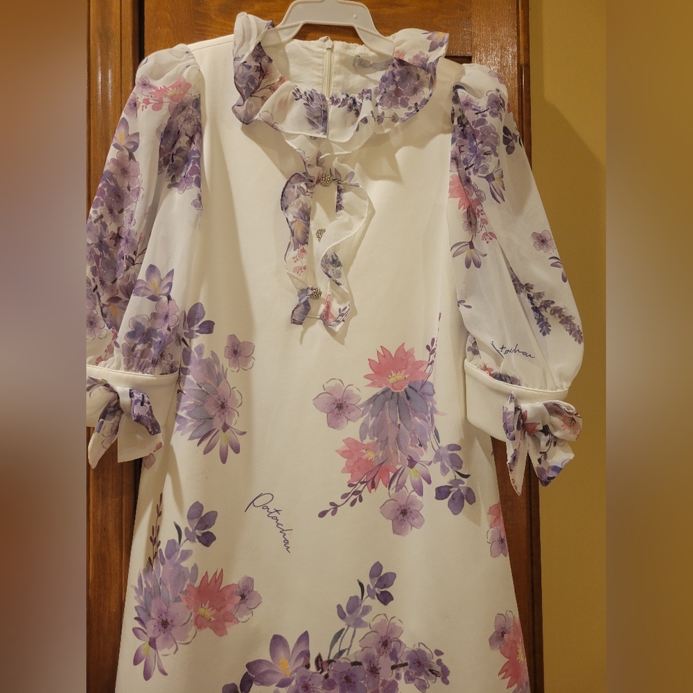 Floral Print Blouse with Pink and Purple Flowers
